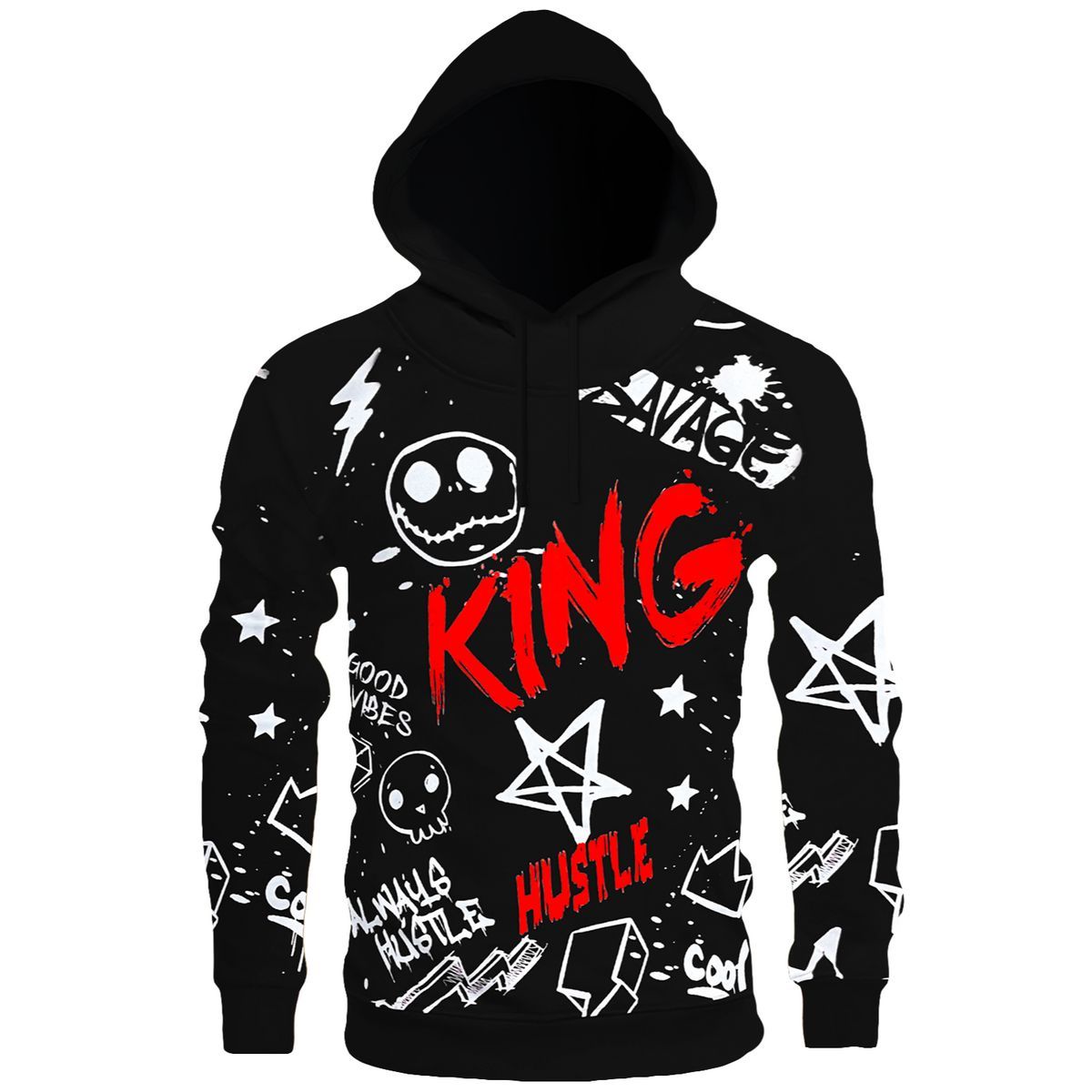 2pc Slim Ripped Jeans+King Graffiti Hoodie