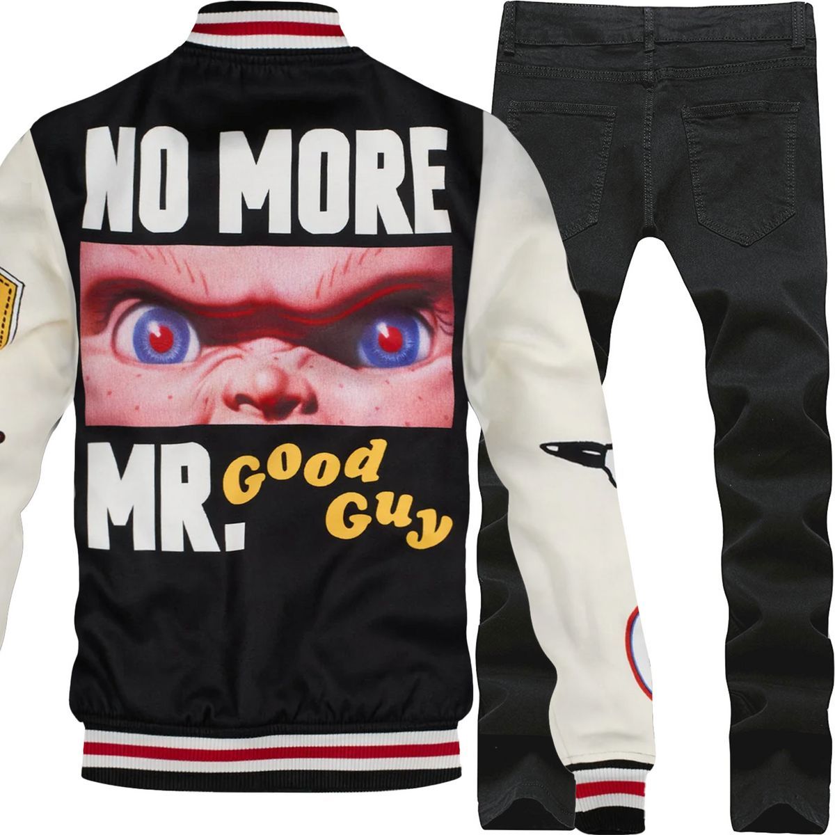 2pc Skinny Ripped Jeans+Reason Chucky Wool Embroidered Jacket